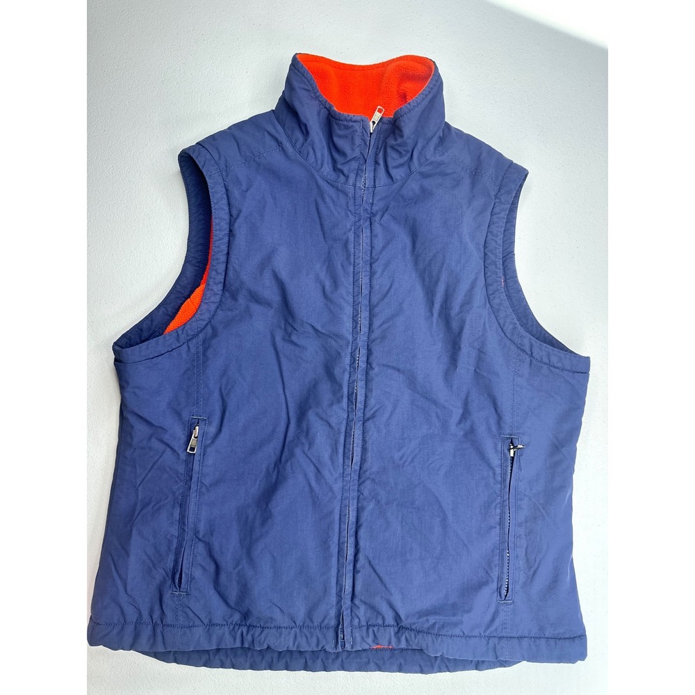 L.L.Bean Nylon Vest Womens M Blue Orange Excellent Fleece Lined Full Zip